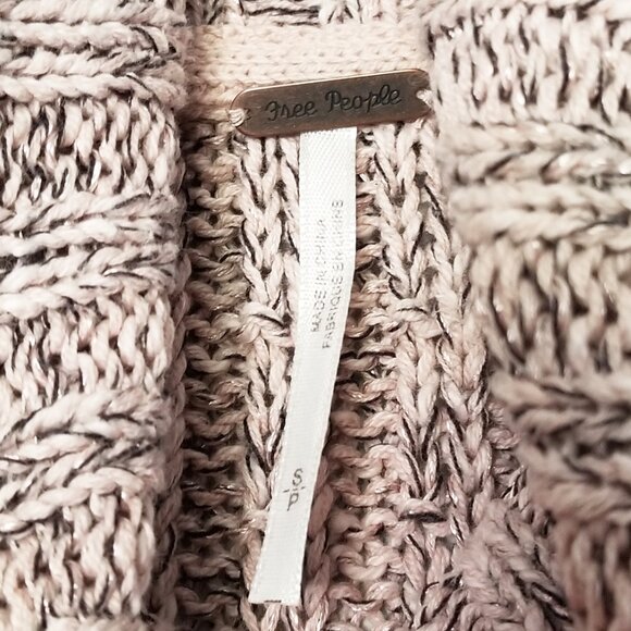 Free People Pink Marled Ballet Combo Twisted Cable T-Neck Sweater S Turtleneck - Picture 9 of 16